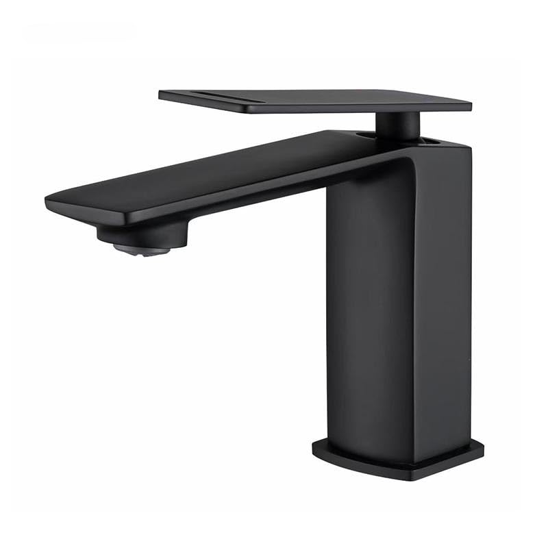 Grifo de lavabo negro corto monomando para agua fría y caliente