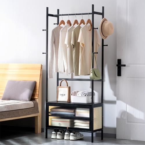 Árbol de pasillo 4 en 1 con zapatero y perchero, elegante solución de almacenamiento de entrada con 8 ganchos para el hogar, la escuela y apartamentos, diseño funcional y que ahorra espacio