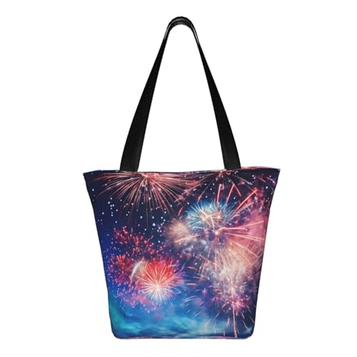 Fireworks Print Comfortable Shoulder Bag Summer HandbagTravel Beach Work Daily Use Versatile Carry3