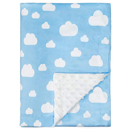 Comfy Cubs Baby Blanket Soft Minky Swaddle Cuddle Reversible Unisex Infant New Born Gift Large (Blue Clouds)