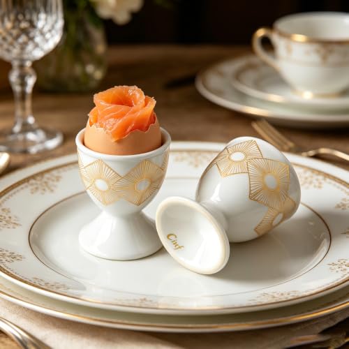 Image of Cinf Ceramic Egg Cups, Set of 2, Art Deco Boiled Egg Holders for Breakfast