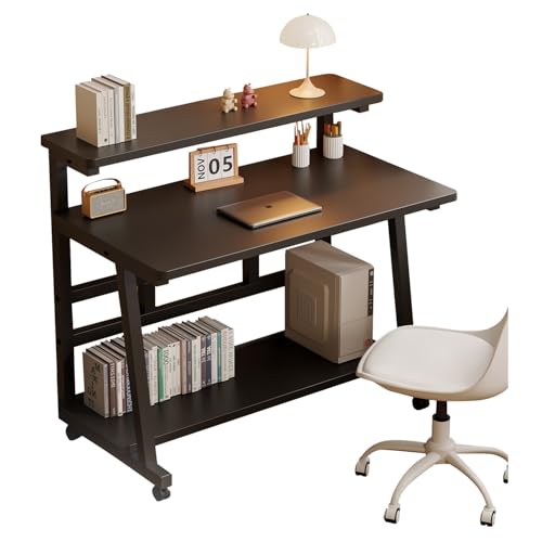 Mrsanmu 39.4 Inch Small Rolling Computer Desk, Work Office Desk with Monitor Stand, Small Student Writing Desk for Small Space