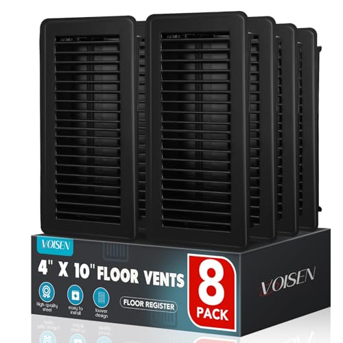 VOISEN Floor Register 4x10 8 Pack Black Floor Vent Covers Heavy Duty Steel Walkable Floor Vents Vent Covers for Home Floor