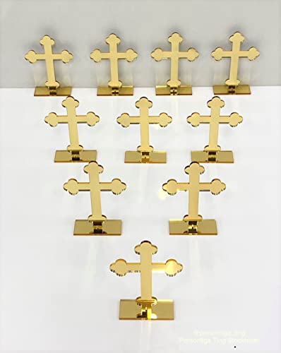 Regalo de bautizo 10 piezas de pie cruz dorada recuerdos de plexiglás para comunión 3