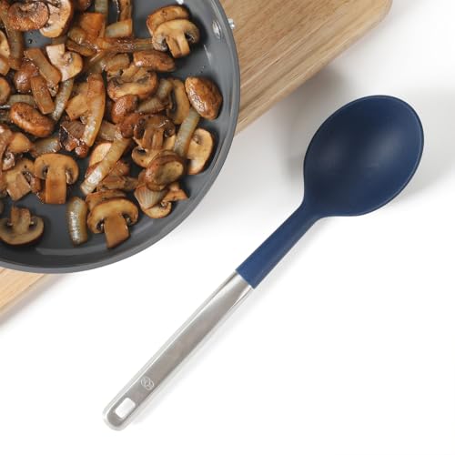 Image of Calphalon Prime Kitchen Spoon, Kitchen Cooking Spoon, Silicone Spoon, Stainless Steel Spoon with Navy Silicone Head High-Heat Resistant for Nonstick Cookware, Ergonomic Handle for Stirring