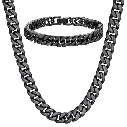 ChainsHouse Stainless Steel 10MM 22'' Curb Chain Necklaces+8MM 7.5" Cuban Link Bracelets for Men