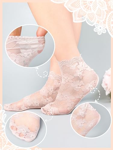 Geyoga 8 Pairs Women Lace Fishnet Ankle Socks Transparent Floral Mesh Thin Summer Sheer Socks for Women2