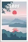 Leinwand-Poster Laos Mekong River Vintage Reiseplakat 