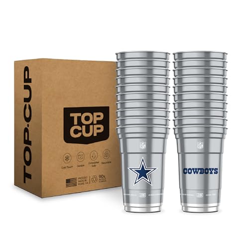 Top Cup NFL Dallas Cowboys 20 oz Reusable Aluminum Cups 20 Count | Officially Licensed Durable Reusable & Recyclable Made in USA