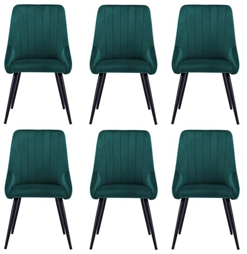 Image of Finch Fox Morris Velvet Dining Chair for Living Room, Bedroom, Home Office with Black Metal Legs in Teal Blue Color (Set of 6)