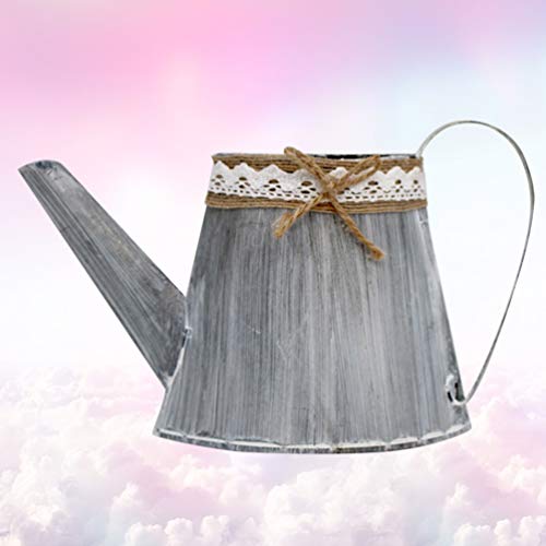 Besportble French Vintage Rustic Metal Wall Pocket Planter Flat Bucket Metal Flower Vase With Handle Hanging Wall Vase Pocket Galvanized Watering Can Shaped Grey #TOP6