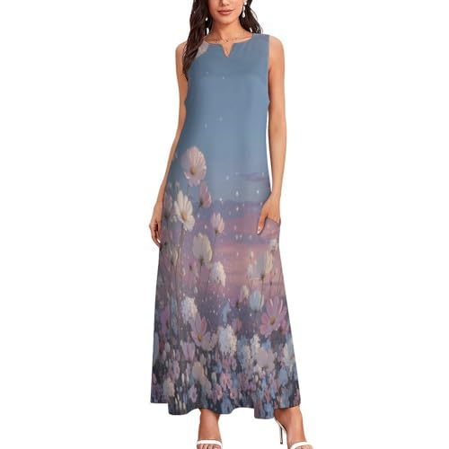 Robe lâche bleu poudré avec poches intégrées et dégradé de plantes bohème - 3