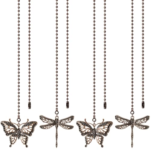 SHIFANQI Ceiling Fan Pull Chain, 4 Pack Copper Dragonfly Fan Pull Chain Extension, 12 Inches Decorative Chain Pulls Pendant for Ceiling Light Fan Lamp, Beads Ball Chain Extender with Connector
