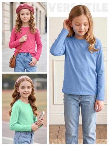 Image of Cooraby 5 Pack Girls Long Sleeve Tees Girls' Soft T-Shirts Kids Basic Crewneck T-Shirts Top for Teen Youth Girls, 2T-16Y