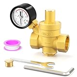 BOGERDACK 3/4 inch Brass Water Pressure Regulator, with Gauge 0-220PSI, DN20 Adjustable Pressure Reducing Valve, Ideal for pipe fitting and tap water appliances.