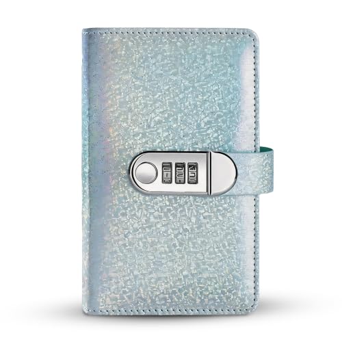 Password Lock Wallet, Secure Leather Cash Organizer with 3-Digit Combination, High Capacity Travel Money Safe for Privacy, Glittery Sky Blue