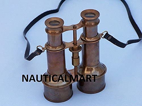 Binoculares Náuticos Antiguos de Latón con Funda de Cuero 6" miniatura 2