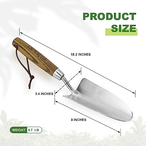 Dewayna Garden Trowel, Bend-Proof Stainless Steel Hand Trowel, Comfortable Grip Wood Handle Trowel Garden Tool, Large Shovel Head Gardening Trowel for Transplanting Seedlings, Weeding, and Planting