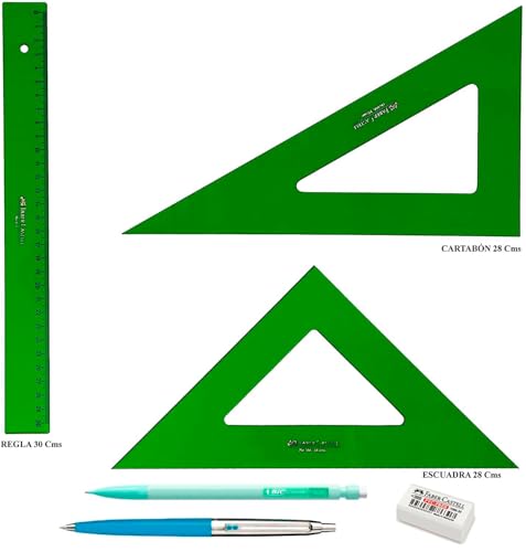 Papelivi - PACK LOTE FC Técnico - Regla 813-30 Cms + Escuadra 566-28 Cms + Cartabón 666-28 Cms + REGALO