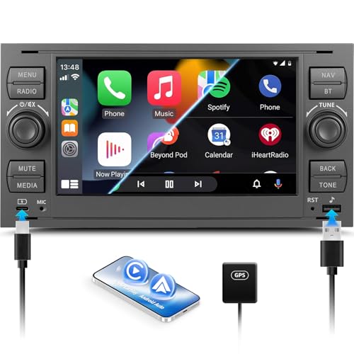 SIXWIN 4+64G Android 15 Autoradio für Ford C-Max/Galaxy Mk2/Connect Mk1/Fiesta/S-Max mit CarPlay/Android Auto/Mirror Link,7'' HD Touchscreen mit WiFi GPS Bluetooth 5.0 FM/RDS 32EQ USB/Type-C