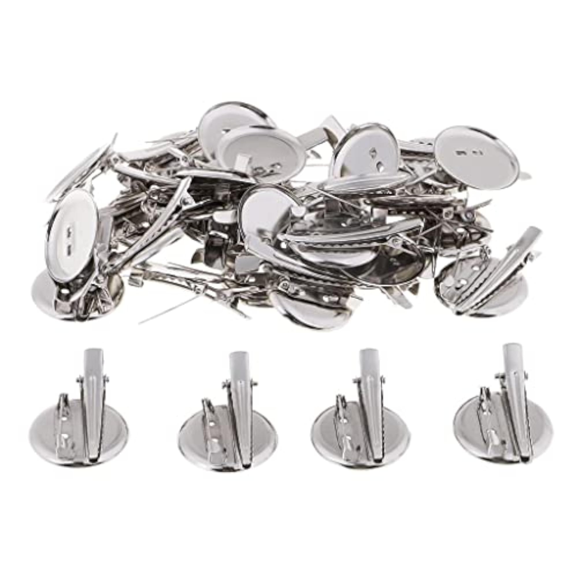 60pc Round Brooch Base Hair Clips for Women, Cabochon Blank Tray