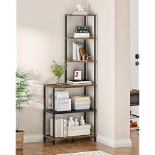 CHOEZON 6-Tier Corner Shelf, Industrial Corner Bookshelf with Desk Top, Diamond-Shaped Storage Shelves, Display Stand for Small Spaces, Living Room, Home Office, Foyer, Rustic Brown and Black TCJ70BF