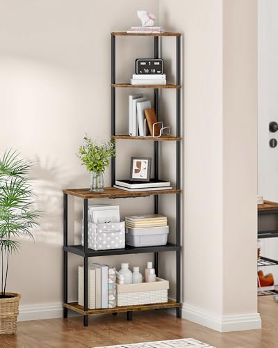 CHOEZON 6-Tier Corner Shelf, Industrial Corner Bookshelf with Desk Top,