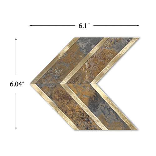 Kasaro Sample Peel And Stick Backsplash, Herringbone Pattern Decorative Self-Adhesive Wall Tile For Kitchen And Bedroom, Slate+Metal Gold #TOP1