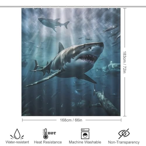 Rideau de douche requin en polyester haute qualité, textile résistant et lavable