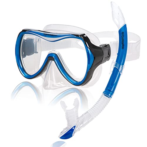 AQUAZON Capri Set de Snorkel, Set de Buceo, Set de natación, Gafas de Snorkel con Cristal Templado, Tubo de Snorkel con Parte Superior Semi Dry para niños, Adolescentes de 7 a 12 años, Colour:Blue