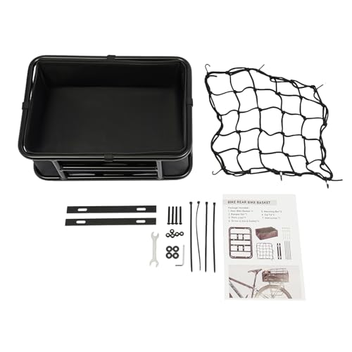 Fahrradkorb Hinten Abnehmbar Großer Bike Basket Metall-Gepäckträgerkorb für E-Bike, Fahrrad mit Gepäcknetz Innenfutter Hundekorb für Einkaufen Picknick Schwarz