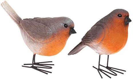 Garneck Set of 2 Robins Figurines - Resin Birds Garden Ornaments Realistic Robins Statues, Intricate Detailed Garden Decor Statue for Easter Christmas Decoration Indoor Outdoor