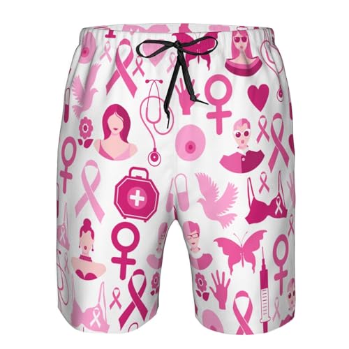 Breast Cancer Awareness Month Seamless Pattern Mens Swim Trunks Quick Dry Swim Board Shorts Casual Beach Shorts4