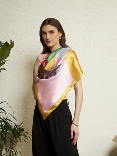 Image of Ravaiyaa - Attitude is everything Women Silk Digital Print Large Square Scarf Breathable Lightweight Neckerchief Printed Headscarf 40 inch x 40 inch Inch