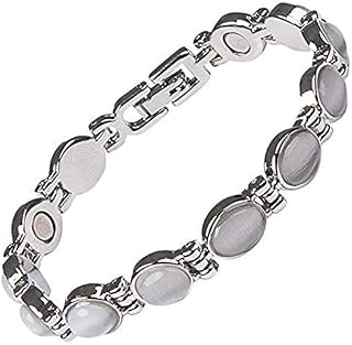 Helena Rose Ladies Magnetic Bracelet for Women - Semi Precious Grey Luminous Cats Eye Stones - Fits Wrists Up To 17.5cm Fully Adjustable Size - Presented in a Jewellery Gift Box