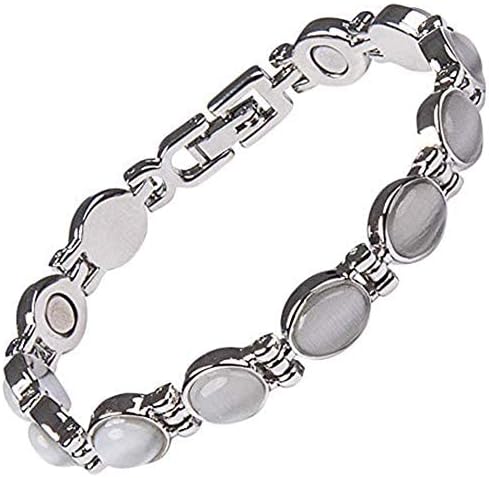 Helena Rose Ladies Magnetic Bracelet for Women - Semi Precious Grey Luminous Cats Eye Stones - Fits Wrists Up To 17.5cm Fully Adjustable Size - Presented in a Jewellery Gift Box