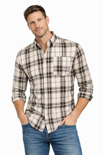 Blu Apparel Mens Checked Shirt Mens Shirts Short Sleeve and Long Sleeve Cotton Casual Shirt for Men (UK Alpha XL Regular Regular Brown/Beige)