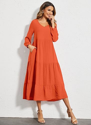 Image of Halife Women's Summer Casual Maxi Dresses Flowy Ruffle Boho Long Dresses with Pockets