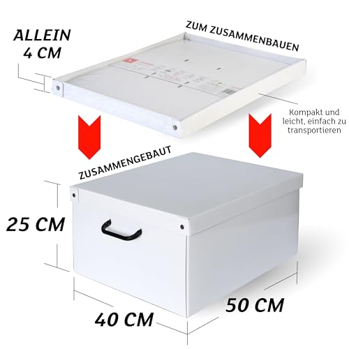 2er-Set Aufbewahrungsboxen mit Deckel für Kleidung und Wäsche, Leder Gross Karton Kleiderschrankboxen, saisonaler Wechsel, Ideal für Vakuumbeutel oder Geschenkboxen 50x40x25 cm