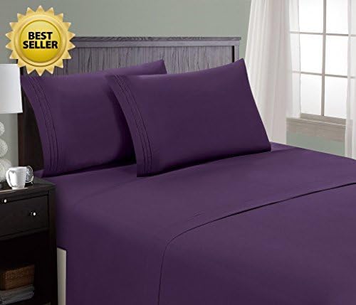 HC COLLECTION 1800 Series Microfiber Sheet & Pillow Case Set(Calking, Eggplant)