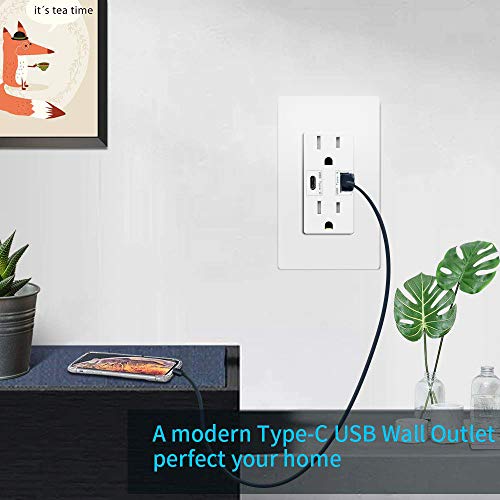 Usb Type C + A Wall Outlet 4.8A 24W Dual High Speed Receptacle 15 Amp, Smart Fast Charging Capability, Tamper Resistant Wall Plate Included Ul Listed, Not For Laptops, Micmi Type C 2 Pack #TOP6