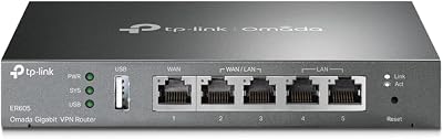 TP-Link ER605 Omada Gigabit VPN Router, Bis zu 3 Ethernet-WAN-Ports, Mobilfunknetzanbindung via USB, IPSec/PPTP/L2TP VPN Over IPSec/SSL Protokolle
