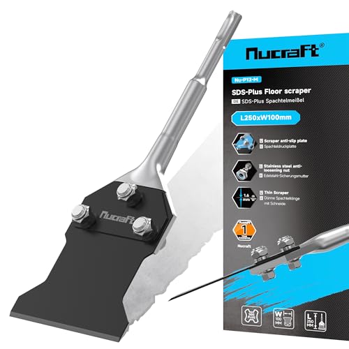 Nucraft SDS-Plus Spachtelmeißel 250x100 mm Bodenschaber für Abziehen von Fußbodenkleber Teppich Linoleum Fliesenkleber PVC-Fliesen Farbe