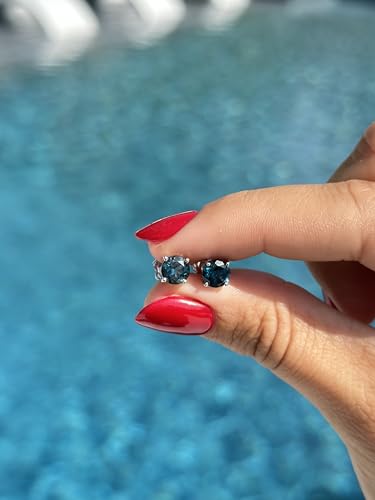 Le Vian Brown Smoky Quartz or Blue Topaz Round Stud Earrings for Women - 925 Sterling Silver Studs for Her - Classic Push Back Studs - 2 Carat Unisex Elegant and Timeless Gemstone Earrings3