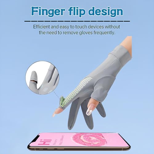 SICHER Women's Sun Protective Gloves- UPF 50+ UV Sun Protection Quick Dry Anti Slip Driving Gloves (Light gray)