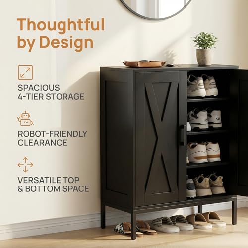 Homleke Farmhouse Shoe Cabinet with 2 Barn Doors & Metal Legs, 5-Tier Shoe Storage Cabinet with 3 Adjustable Shelves, Tall Shoe Rack Organizer for Closet, Shoe Organizer for Entryway, Hallway, Black - Image 4