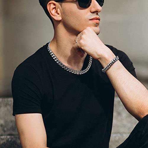 Murtoo Mens Cuban Link Bracelet, Stainless Steel Chain Bracelets For Men, Silver Bracelet For Husband Boyfriend With Safety Box Clasp (Silver, 12Mm, 8Inches) #TOP1