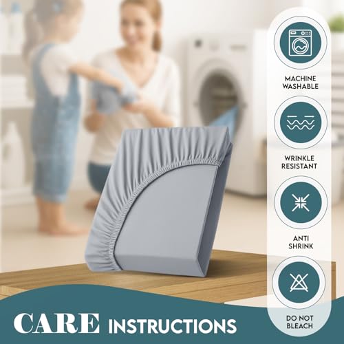 Moonlight Bedding Fitted Sheet 40 Cm Extra Deep Pocket Bed Sheets 16 inch Ultra Soft Bottom Sheet Brushed Microfiber Breathable Shrinkage and Fade Resistant (Silver, Double) - Image 8