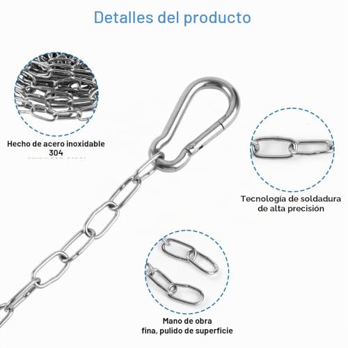 Miniatura 3 de 2 Piezas Cadena De Acero Inox, 1,5mm 10m Cadena Acero Inoxidable Con 4 Mosquetón, Para Tender La Ropa Antirrobo Cubos De Basura Mascotas,Cerca, Puerta, Bicicleta, Carga Máxima De 15 Kg