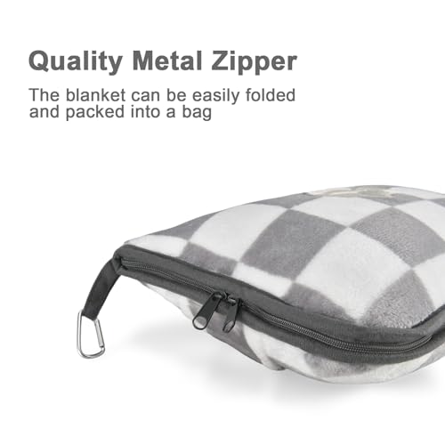 Image of Travel Blanket and Pillow Compact, Premium Soft 2 in 1 Airplane Blanket with Soft Bag Pillowcase,Hand Luggage Sleeve and Backpack Clip (Grey Checkered)